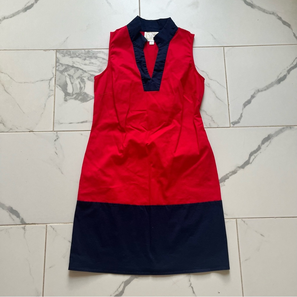 Sail To Sable Red Navy Color Block Shift Dress Sm… - image 1